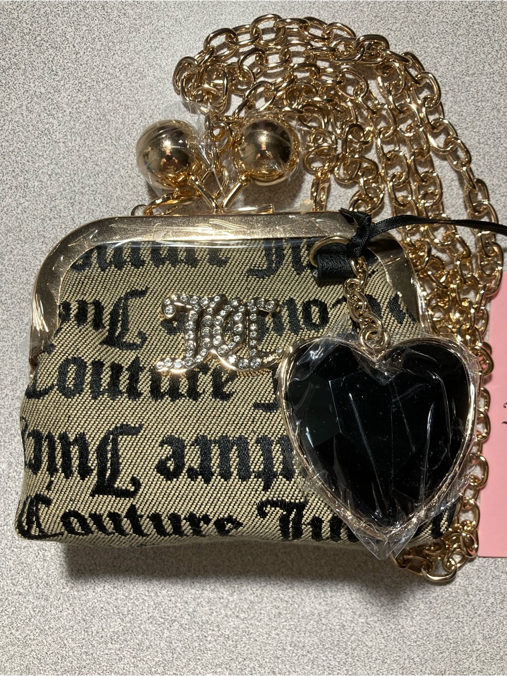 Juicy Couture Gold Logo Mini Crossbody Bag with Black Heart Charm - Picture 2 of 13